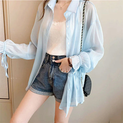 Loose Sweet Chiffon Thin Transparent Blouse Shirt