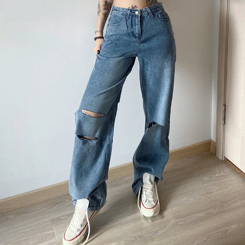 Retro-Jeans mit hoher Taille und Hohlsaum