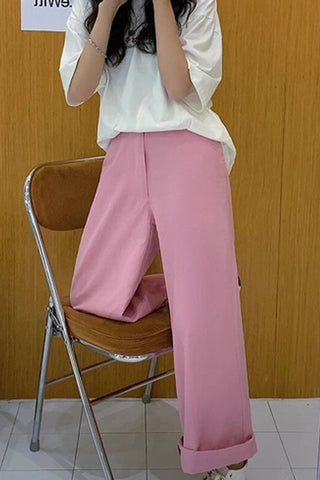 High Waist Solid Sweet Pink Pants