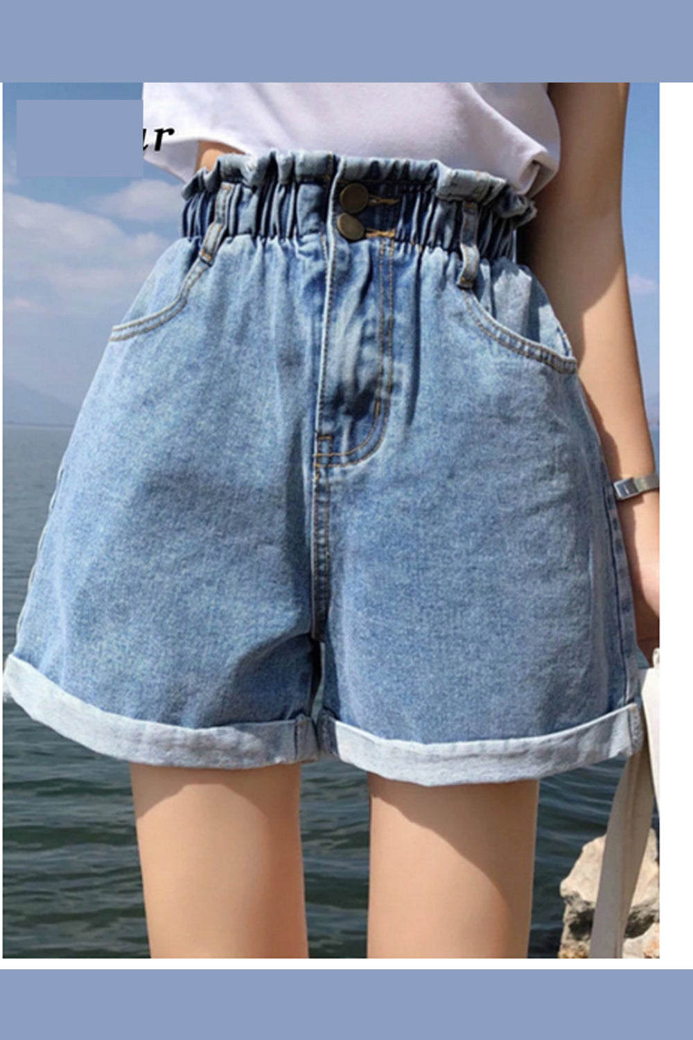 High Waist Ruffled Denim Shorts Jeans