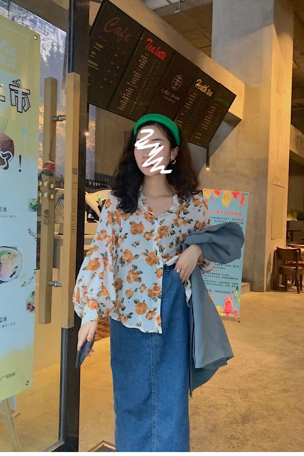 Long Sleeve Flowers Pattern Casual Chiffon Blouse Shirt
