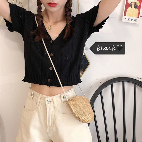 Sexy V-Neck Hollow Out Knitted Crop Tops