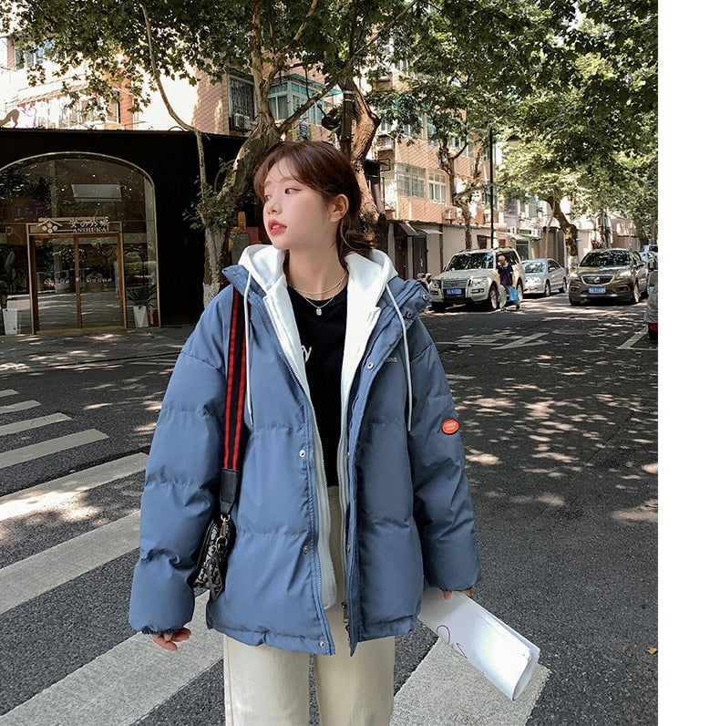 Solid Hooded Bubble Parka Coat Jacket