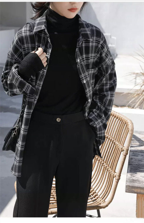 Long Sleeve Retro Black Plaid Shirt