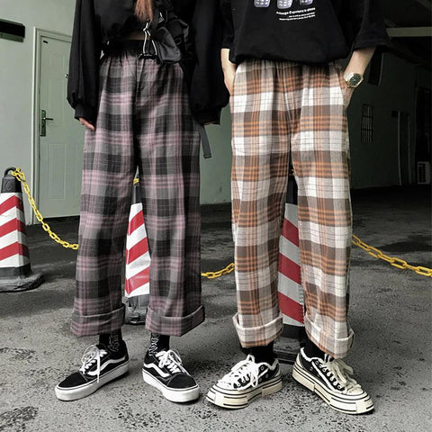 Elastic Stretchy Striped Plaid Pants