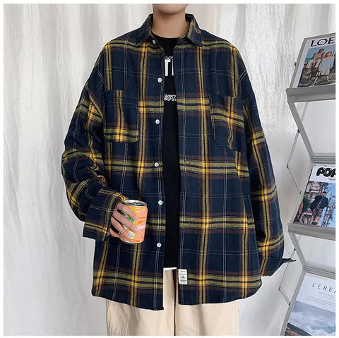 Long Sleeve Vintage Plaid Flannel Shirts