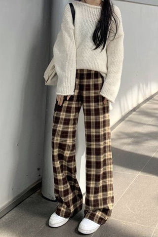 Loose Hip Hop Coffee Plaid Pants