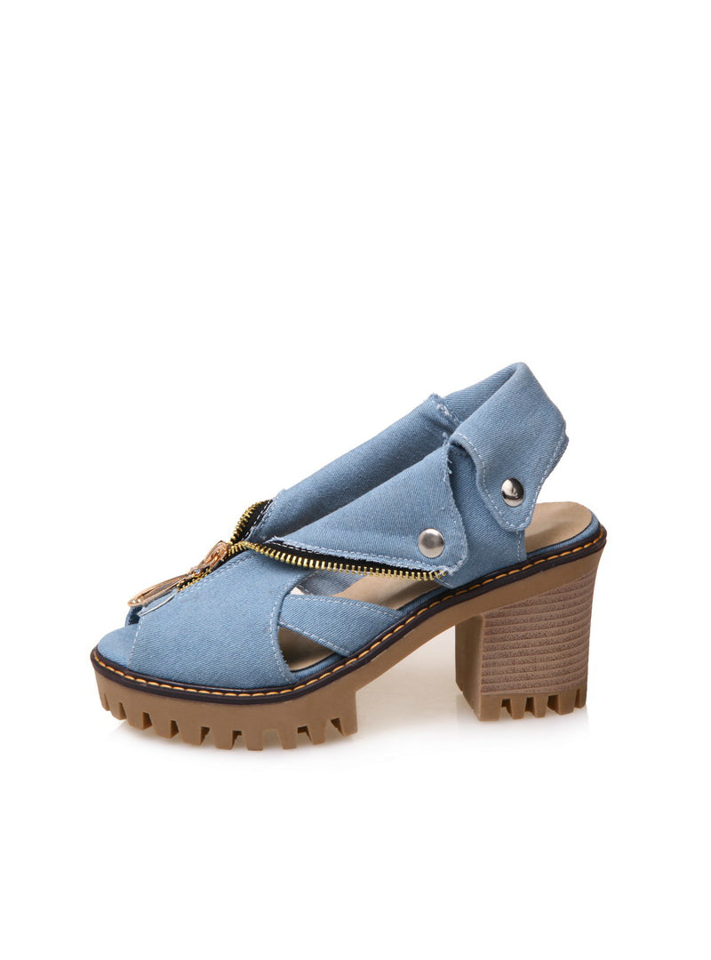 Denim Plateau Sandalen Damen High Heel Sandale