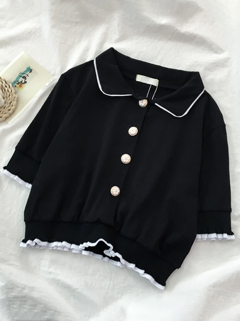 Ruffled Threaded Short Sleeve Shirt