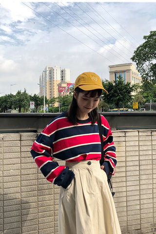 Long Sleeve O-Neck Striped Sweatshirt