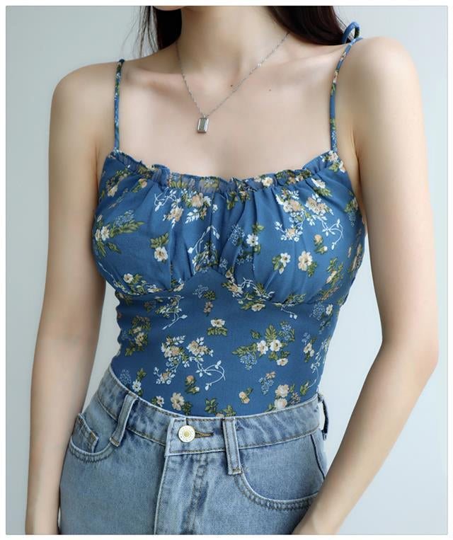 Floral Pattern Camisole Crop Tops