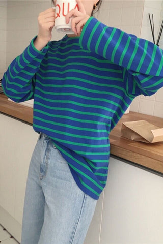 Long Sleeve Cute Colors Striped Loose Shirt