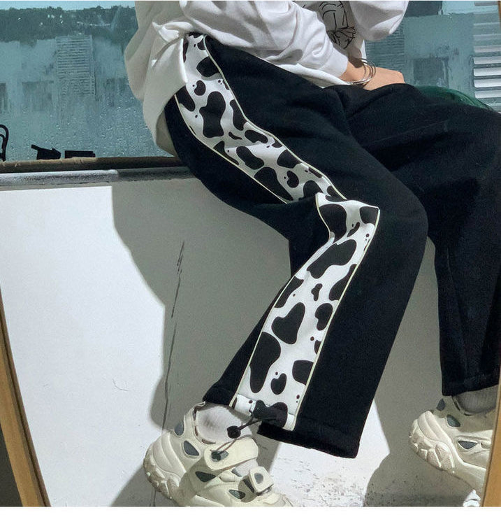 Side Cow Pattern Elastic Jogger Pants