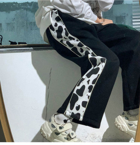 Side Cow Pattern Elastic Jogger Pants