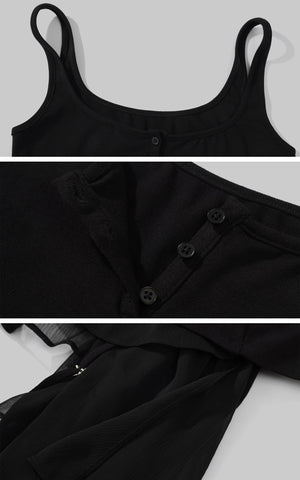Layered Mesh Hem Dress with Raw Draping