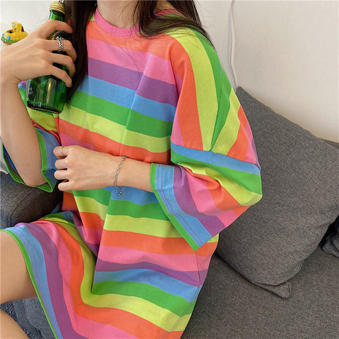 Loose Cute Colors Striped Shirt