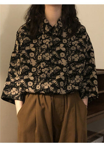 Vintage Loose Floral Dark Blouse Shirt