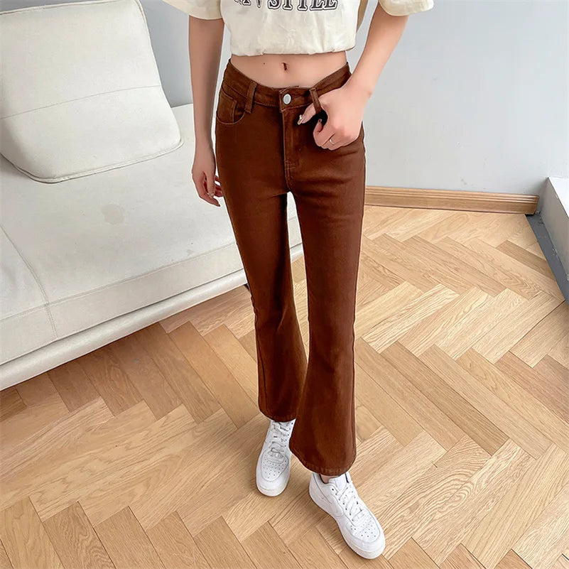 Retro Flare Jeans Knöchellange Hose 