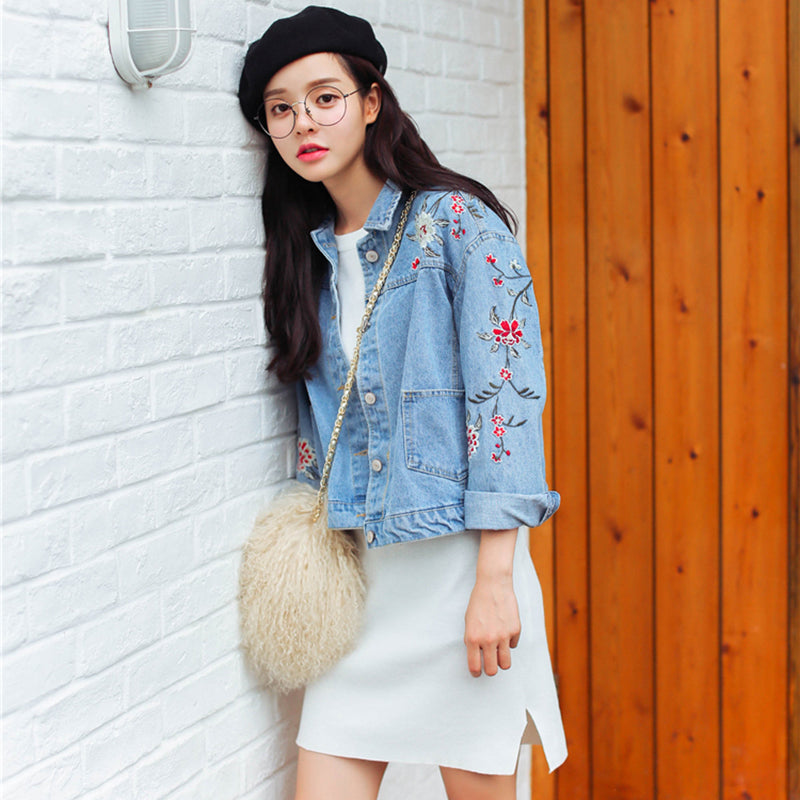 Floral Embroidery Denim Jacket