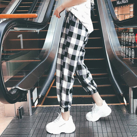 Black White Plaid Harem Pants