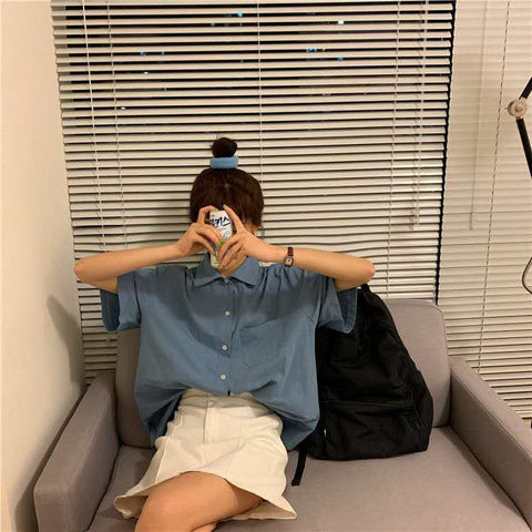Short Sleeve Loose Basic Blouse Shirt