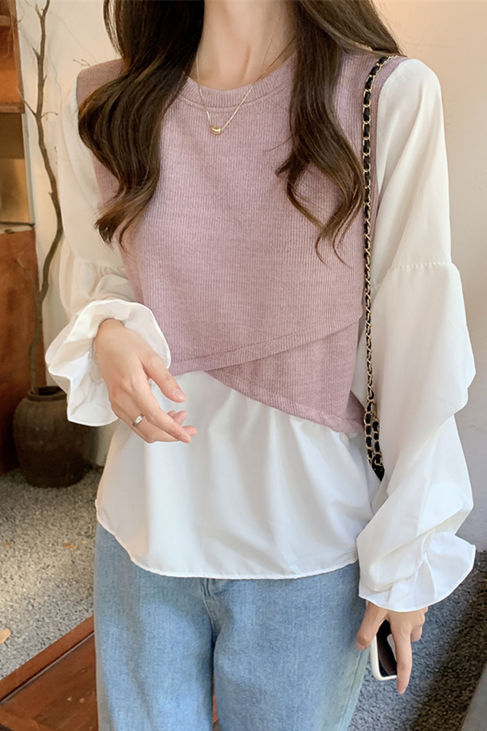 Long Sleeve Two Style Office Knitted Blouse Shirt