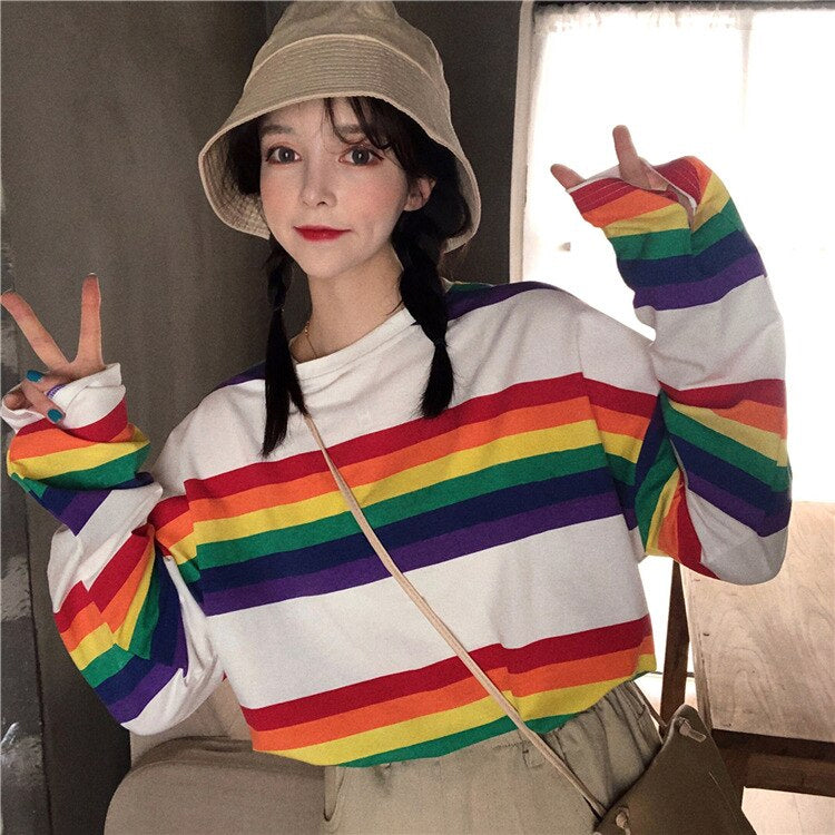 Rainbow Striped Long Sleeve Shirt