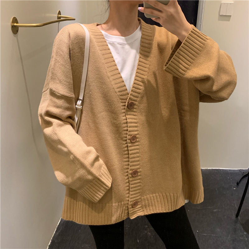 Loose V-Neck Retro Button Knitted Cardigan Sweater