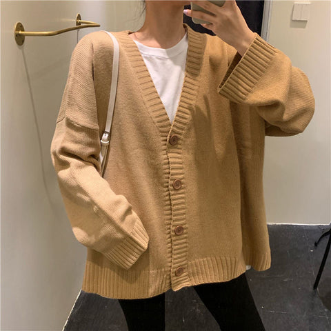 Loose V-Neck Retro Button Knitted Cardigan Sweater