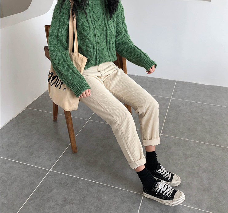 High Waist Sweet Color Corduroy Long Pants