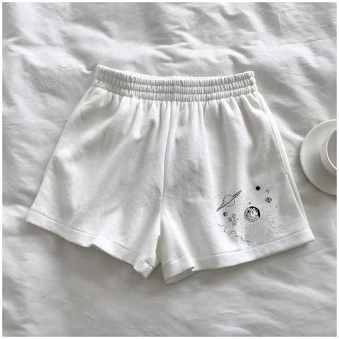 Casual Planets Cartoon Printed Basic Homewear Shorts Pants