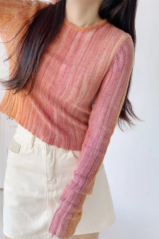 Long Sleeve Gradient Colors O-Neck Slim Sweater