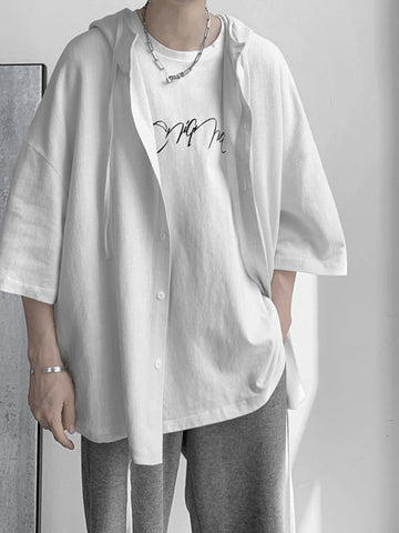 Loose Short Sleeve Hip Hop Men Hooded Shirt