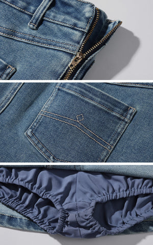 Denim Mini Skirt with Faux-Fur Belt Detail