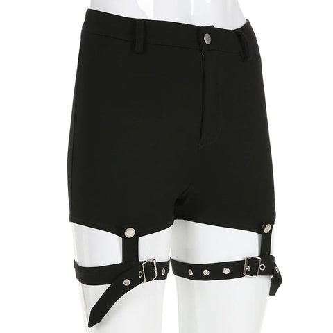 Bandage Hollow Out Punk Black Denim Shorts