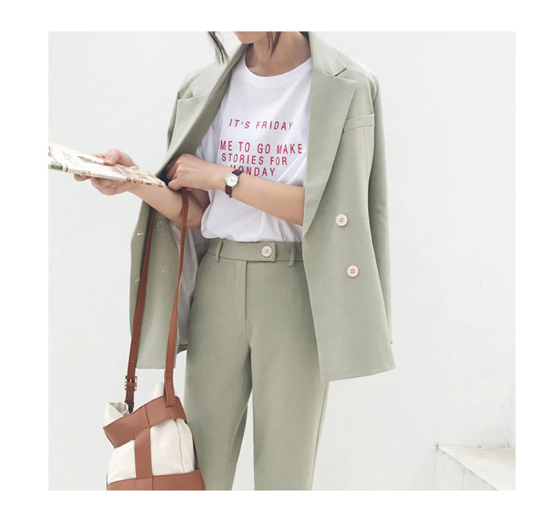 Double Breasted Blazer Jacket & Pencil Pants Set