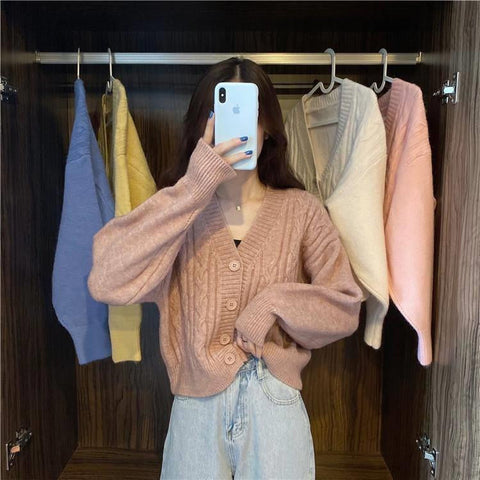 V-Neck Retro Slim Cardigan Sweater
