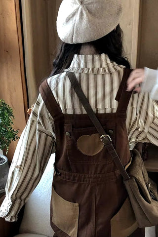 Vintage Heart Back Pattern Denim Long Jumpsuits