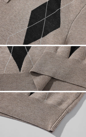 Argyle Knit Polo Sweater