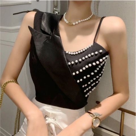 Sexy Irregular Pearl Crop Tops