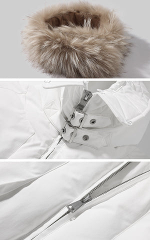 Cropped Puffer Jacket with Detachable Faux Fur Hood