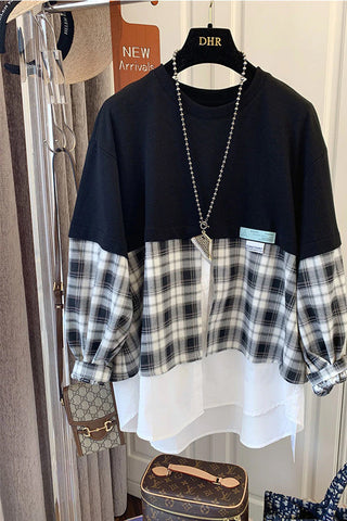 Vintage Lose karierte Patchwork Sweatshirt