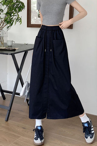 Front Split Cargo Pockets Long Skirts