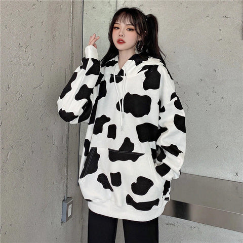 Sudadera con capucha estampada con estampado de vaca