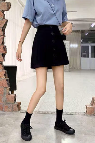 High Waist Button Up Mini Skirt