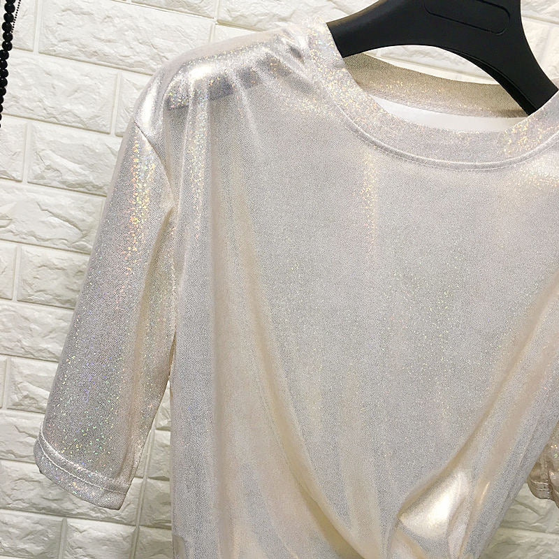 Bright Silk Shiny Sexy Short Sleeve Shirt