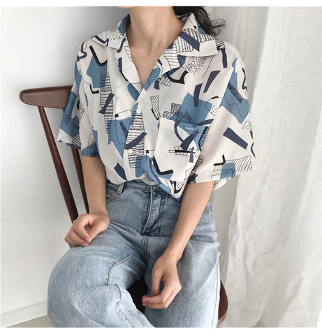 Retro Short Sleeve Summer Blouse Shirt