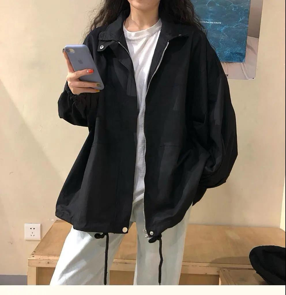 Loose High Neck Style Solid Basic Jacket