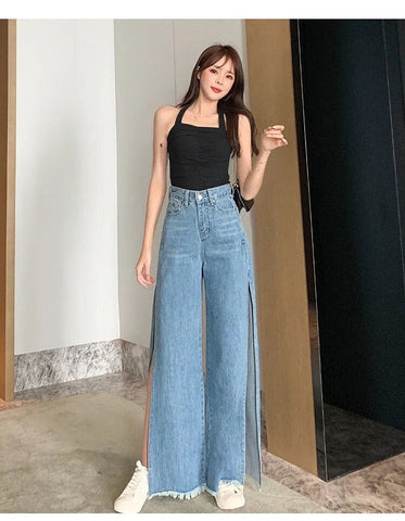 Side Split Wide Leg Loose Jeans Pants