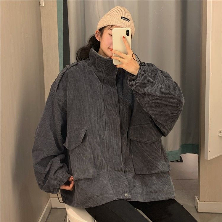 Loose Thick Warm Pocket Corduroy Jacket